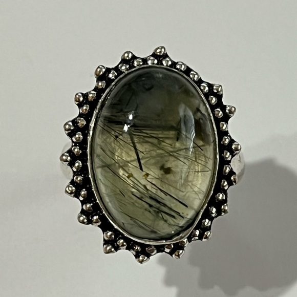 Hand Crafted Jewelry - SILVER GEMSTONE 925 RING PREHNITE SIZE 8